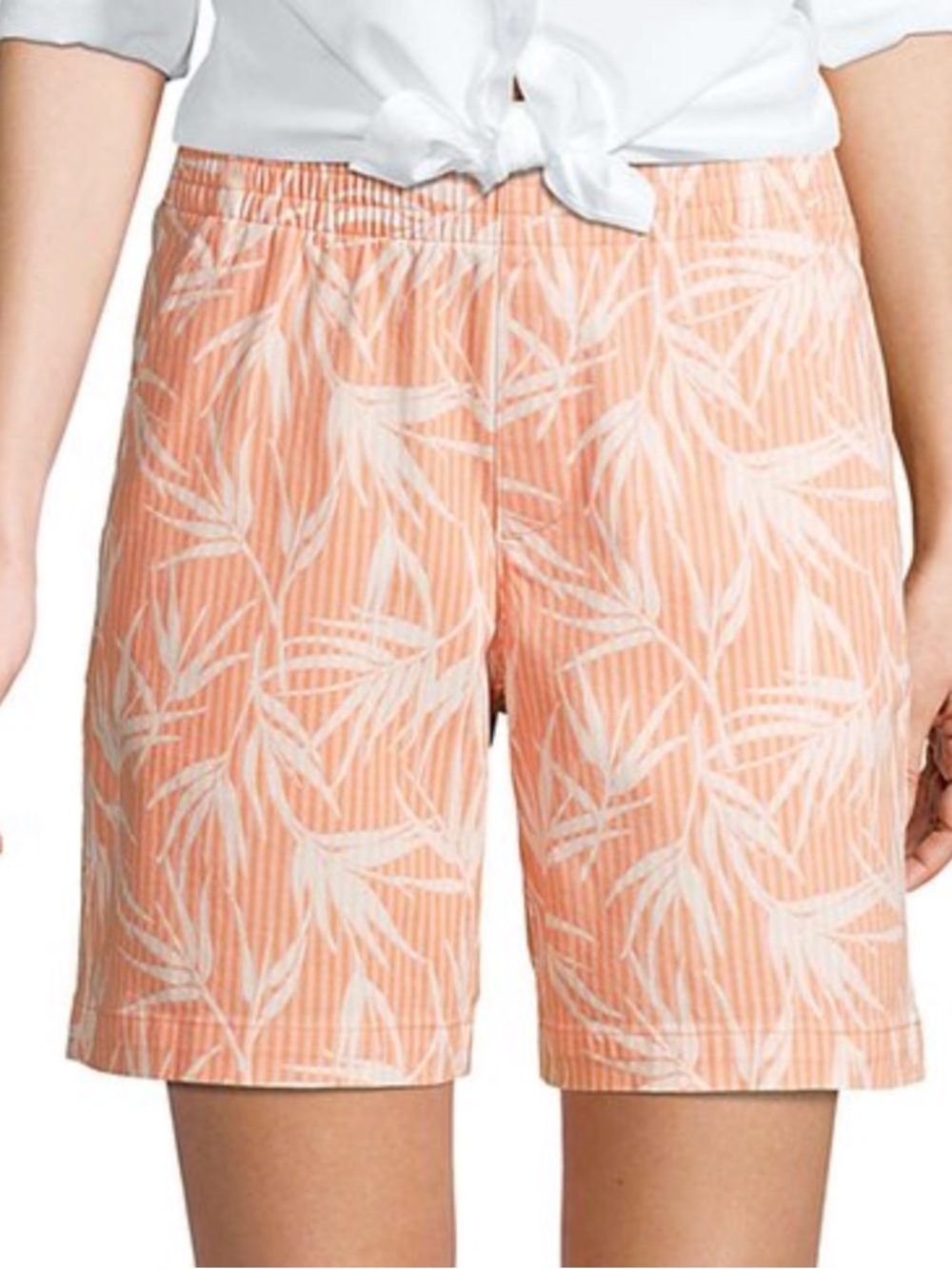 Lands End Palm Shorts Womens 10pCrisp Peach Patterned Striped Pull On Stretch